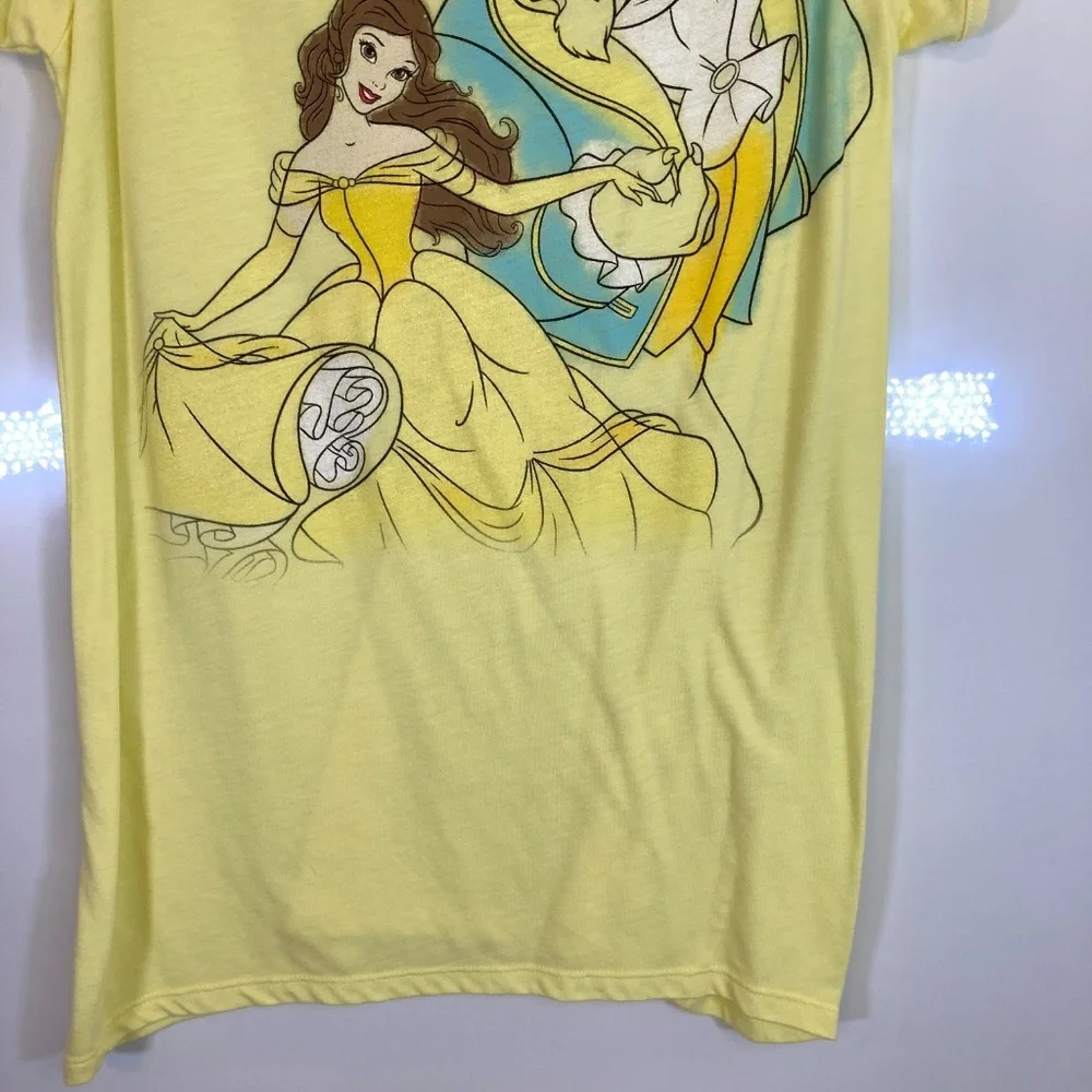 Beauty and the Beast Shirt YOUTH Sz XL Yellow Short Sleeve Glitter Disney